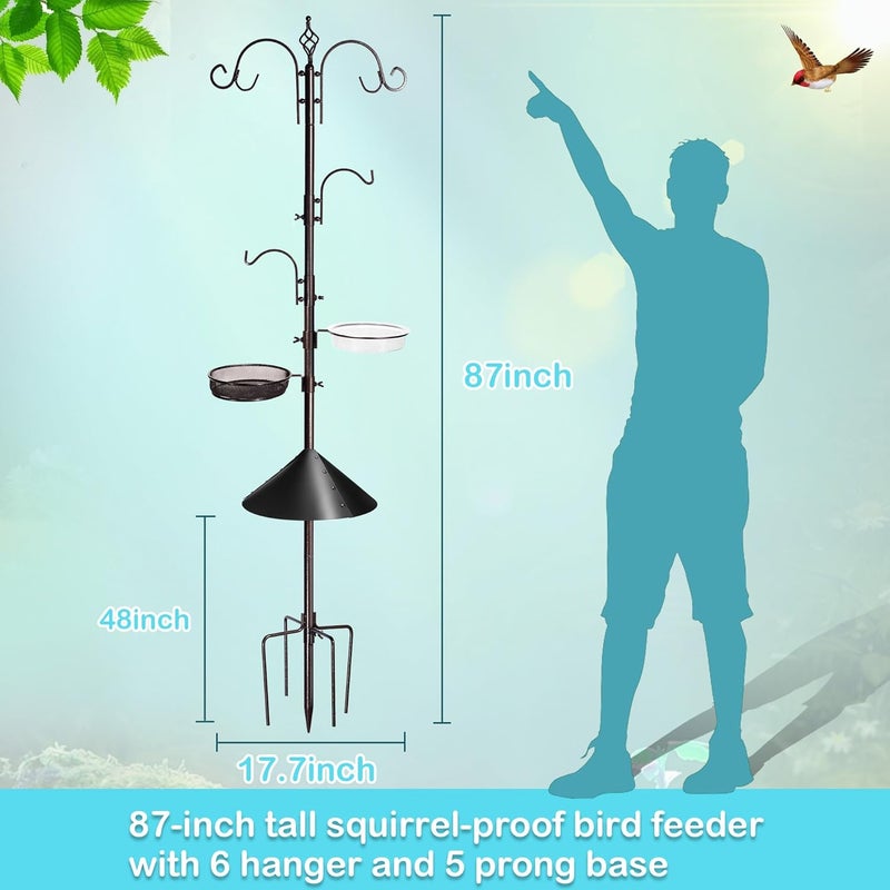 YINGYM Bird Feeding Station Kit, 87 Inches Bird Feeder Pole, Premium Feeder Hanging Kit with Metal Suet, Water Bowl, Mesh Tray and Squirrel Baffle - Image 2